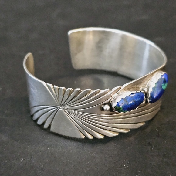 Vintage Robert Johnson RMJ Navajo Sterling Azurite Cuff Bracelet - Picture 8 of 16
